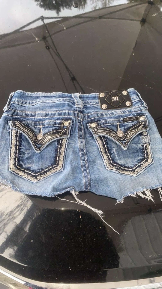 Miss Me Jeans Signature Shorts Women Denim Stretch Rhinestone Embelished Y2K 90s - Image 1 of 2