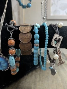 southwestern boho turquoise copper and silver jewelry bundle - Picture 1 of 11