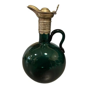 Victorian Bristol Green Decanter, Hand Blown Metal Cap - Picture 1 of 9