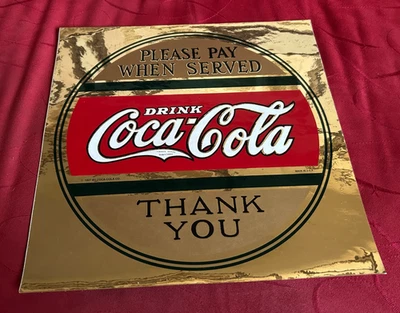 1927 年可口可乐请在服务时付款金箔条背标志再版 — 第 1/4 张图片