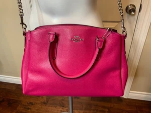 Bolso de mano Coach rosa fucsia cuero granulado refinado salvia - Imagen 1 de 11