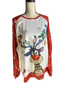 Christmas Reindeer Pullover Cute Long Sleeve Front Back Graphic Lights Size 3XL - Picture 1 of 6