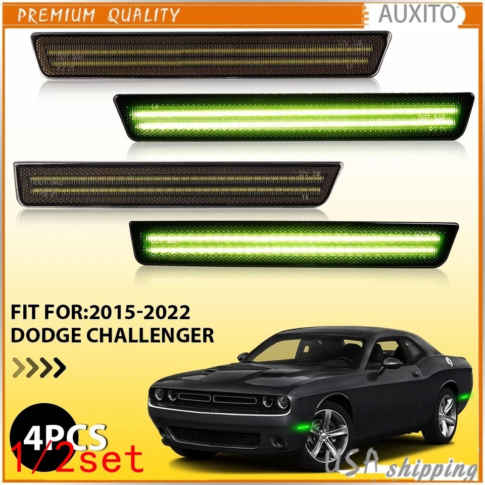 2/4/6 Front Rear Smoked LED Bumper Marker Side Light For 15-22 Dodge Challenger - Image 1 of 1