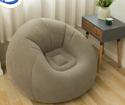 Sofá inflable caqui superficie flocada redondo sofá esférico sala dormitorio Foto 1 de 3