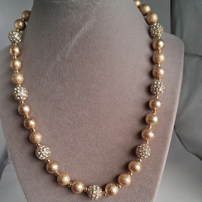 COLLAR SWARVORSKI ORO POLVO DE ESTRELLAS VIDRIO CUENTAS CON BOLAS REDONDAS DE DIAMANTES DE IMITACIÓN  Foto 1 de 4