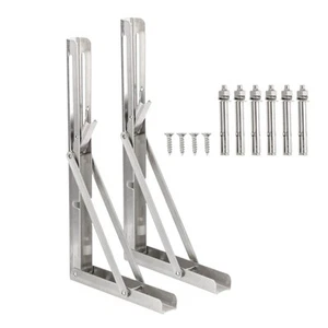 2 Pcs 11" Folding Wall Shelf Brackets Stainless Triangle Heavy Duty, Silver - Picture 1 of 7