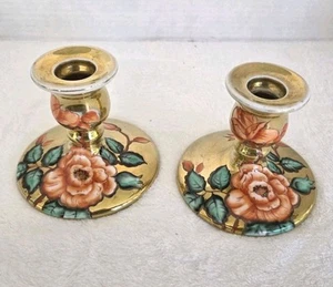 Antico portacandele Morimura Noritake 2 quantità porcellana dipinta a mano oro floreale - Foto 1 di 12