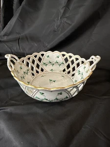 herend persil Pattern 8 1/2 In Open Lattice Work Bowl With Vine Twist Handles - Picture 1 of 18