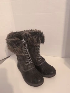 Bamboo Faux Fur Winter Boots Lace-Up Gray Women's Size 5.5 - Picture 1 of 7