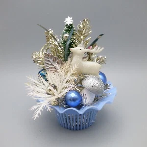 Reindeer Bottle Brush Tree Nut Cup Christmas Decoration Vintage Materials OOAK - Picture 1 of 8