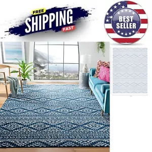 Moroccan Boho Area Rug - 8' x 10', Navy & Ivory, Durable & Stain-Resistant - Picture 1 of 3