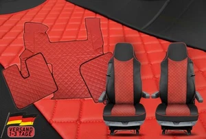 LKW Fußmatten + Sitzbezüge 1+1 Für MAN TGX Automatic Öko-Leder ROT 2007-2017 - Bild 1 von 11