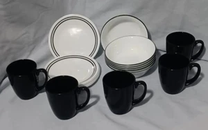 Corelle Brilliant Black Beads - Bread Plates, Cereal Bowls, Mugs 19 Pieces - Picture 1 of 14