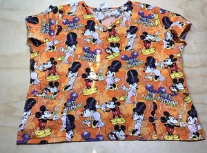 Disney Womens Size Medium Scrub Top Mickey Minnie Mouse Made To Perfection - Picture 1 of 7
