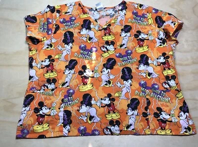 Disney Womens Size Medium Scrub Top Mickey Minnie Mouse Made To Perfection - Image 1 of 4