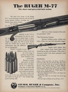 1970 Ruger M77: Short and Powerful Bolt Action Vintage Print Ad - Picture 1 of 1