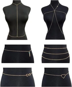 Set of 6 Belly Waist Chain Multi-Layer Waist Chain Set for Women Girls Gold Tone - Picture 1 of 6