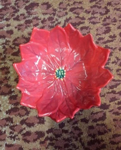 Beautiful Christmas Serving Dish Bowl Pedistal Poinsettia - Picture 1 of 4