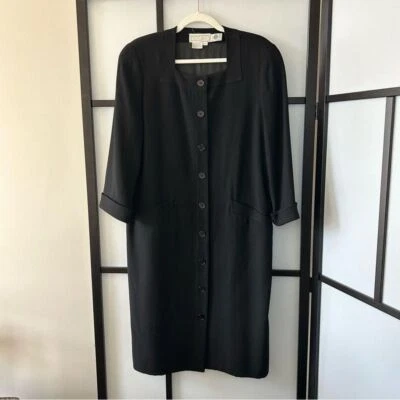 [8] Simon Chang Vintage Black Trench Button Down 100% Virgin Wool *small flaws* — 第 1/4 张图片