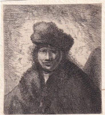 Rembrandt raro autêntico busto de um homem usando um boné alto impressão original - Imagem 1 de 3