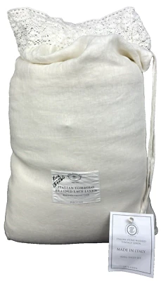 Tessitura Toscana Telerie KING Sheet Set Linen Italian Tombolo Braided Lace - Image 1 of 4