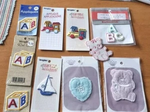Vtg Baby Boy ABC BLOCK Train Boat Baby girl Teddy bear Applique Craft Patches - Picture 1 of 7