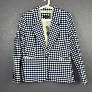 J. Crew Parke Blazer Gingham Bi-Stretch Baumwollmischung Dark Navy Weiß 8 NEU - Bild 1 von 6