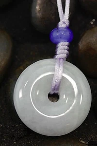 Natural Lavender Jade Disc Donut Quality Jade Washer Necklace Purple Satin Cord - Picture 1 of 8