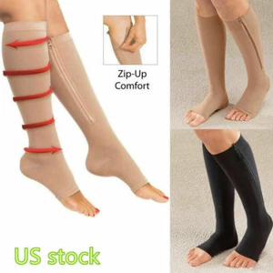 3 Pair Zipper Compression Stockings Medical Pressure Long Cycling Surgical Socks - Picture 1 of 15