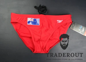 H.E.Arts Australia Flag logo custom print Speedo Men Red solar swim brief - Picture 1 of 11