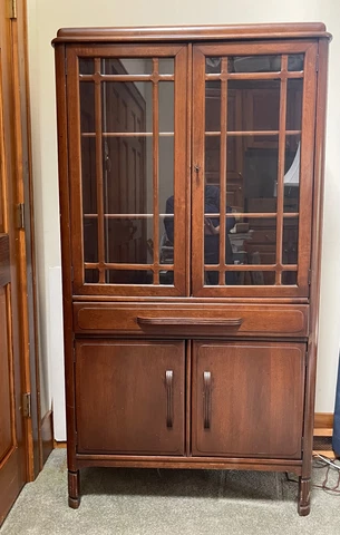 Antique Dark Wood & Glass China Cupboard Cabinet Hutch - 66"Hx36"Wx15"D Cover