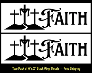 Faith Three Crosses Two 6" Black Vinyl Decals Car Truck Window Laptop Tablet - Picture 1 of 2