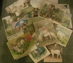 Set of 16 LARGE Victorian/Vintage Easter Lambs images from vintage postcards - Picture 1 of 5