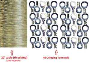 20' x 0.35" Copper Ground Strap Cable+Do-It-Yourself Terminal Kit. Tin Plated - Picture 1 of 2