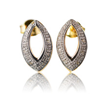 Diamond Stud Earrings Open Ellipse Gold Plated Sterling Silver