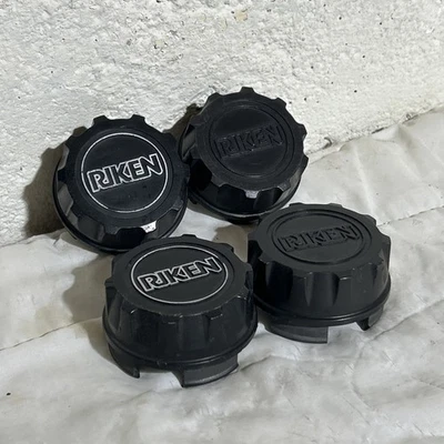 Vintage Riken Gear Mesh Black Custom Rim Wheel Center Hub Caps 2 5/8” Set - Image 1 of 4
