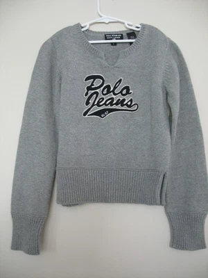 Ralph Lauren Polo Jeans Niña Suéter Talla L (10-12) Gris 100% Algodón Pullover Foto 1 de 4