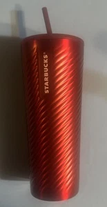 Starbucks Christmas Holiday 2022 Red Metal Spiral Tumbler Cold Cup 24oz NEU - Bild 1 von 4
