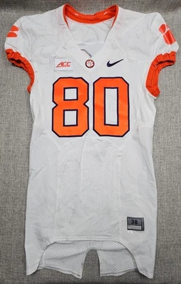 Camiseta masculina de futebol Clemson Tigers 38 L branca usada em jogos Nike #80 - Imagem 1 de 4