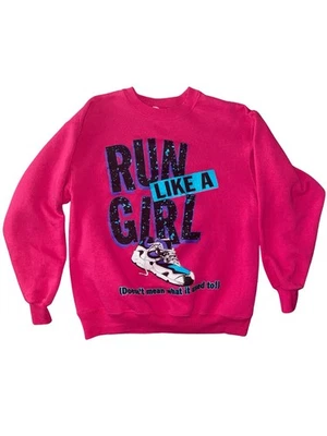 Sudadera Vintage Hanes Activewear Rosa Crew Mediana “Corre como una niña” Gráfico Foto 1 de 4