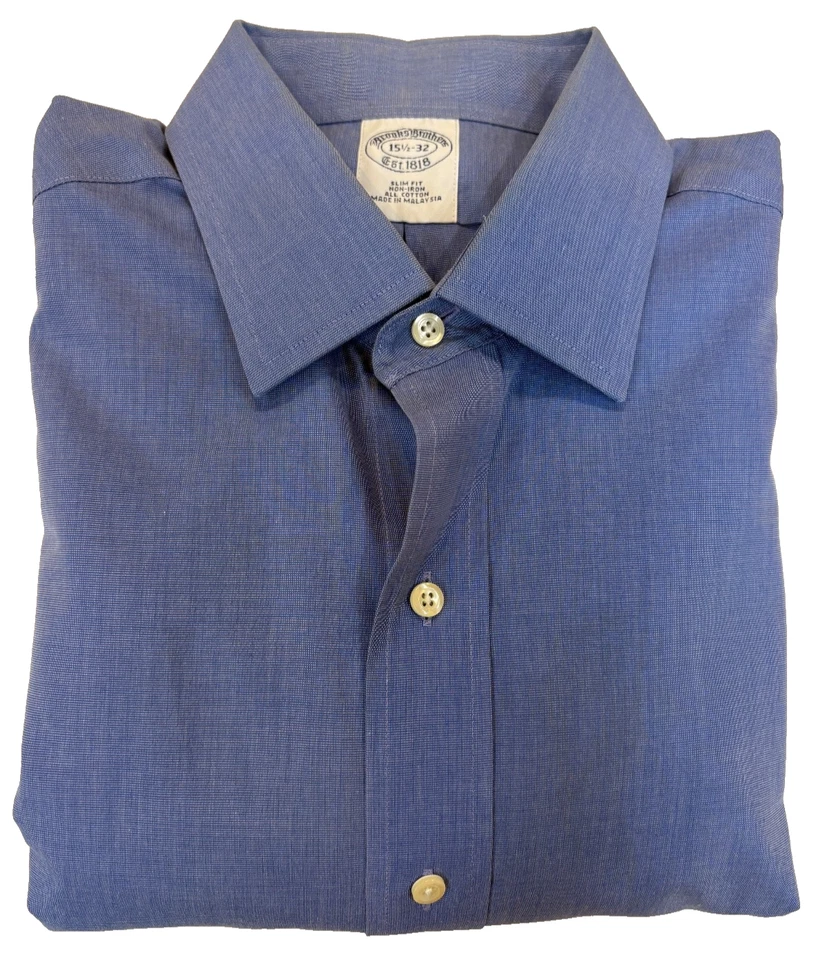 Camisa de vestir Brooks Brothers para hombre 15,5-32 calce ajustado azul puño francés todo algodón Foto 1 de 4