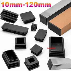 Black Square Plastic Blanking End Caps Tube Pipe Insert Plug Bung Furniture Feet - Picture 1 of 90