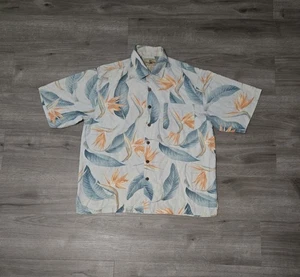 Seven Palm Hawaiian Button Up Shirt Mens Medium Silk Blue Floral Print Aloha - Picture 1 of 9