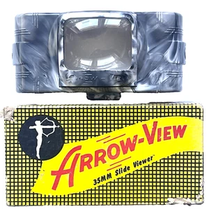 VINTAGE ARROW-VIEW ADJUSTABLE 35mm SLIDE VIEWER MARBLED BAKELITE MAGNIFIER & BOX - Picture 1 of 8