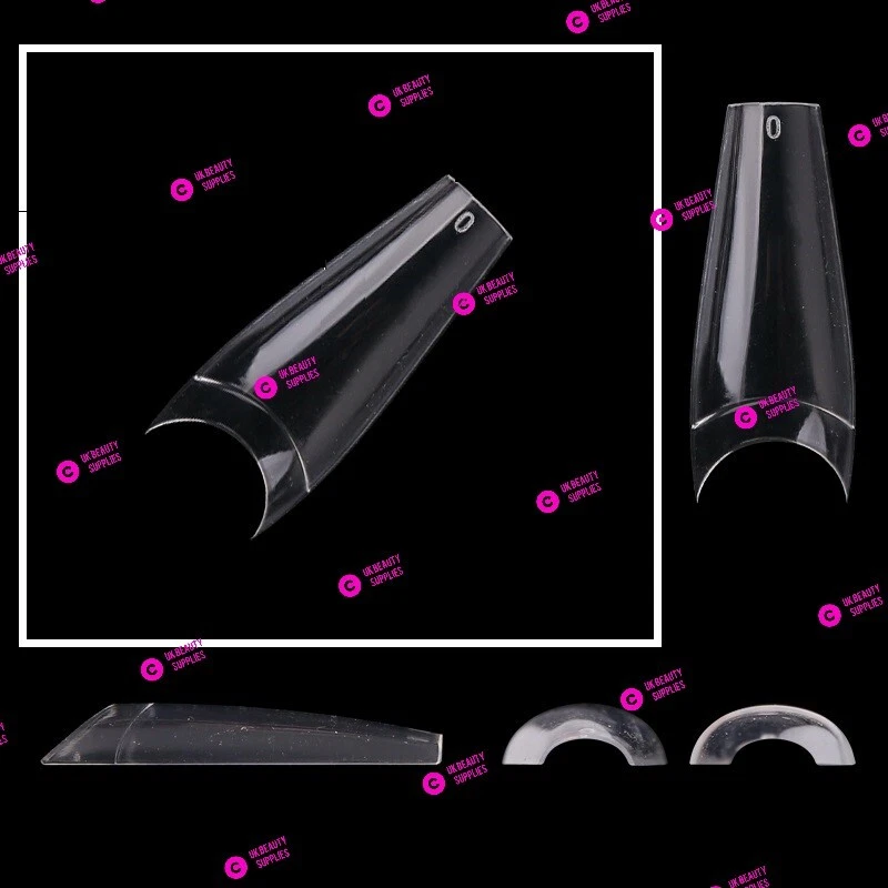 600 Coffin Extra Long Tapered C Curve Acrylic Half Cover French False Nail Tips  - Image 1 of 4