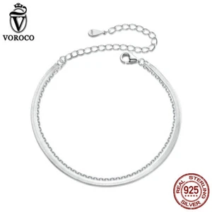 Voroco Real 925 Silver Exquisite Double-Layer Bracelet Chain Women Gifts Jewelry - Picture 1 of 17