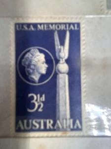 Australia 3 1/2d USA Memorial Blue Postage Stamp 1955 Used - Picture 1 of 1