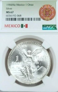 1984 MEXICO SILVER LIBERTAD 1 ONZA NGC MS 67 SMOOTH SILKY LUSTER GEM BU DAZZLER - Picture 1 of 5
