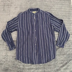 Scully Western Shirt Men L Blue Striped Cotton Band Collar Long Sleeve Casual - Picture 1 of 7