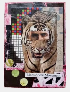 SHOW MOVEMENT original paper collage art TIGER SURREAL OUTSIDER - Picture 1 of 6